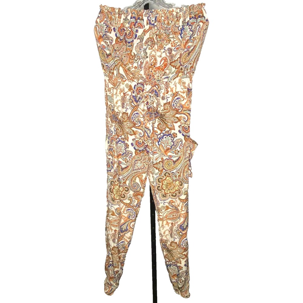 Rosevelvet Strapless multicolor Jumpsuit Tie Waist Cinched Ankle Size Small NWT - Picture 2 of 13